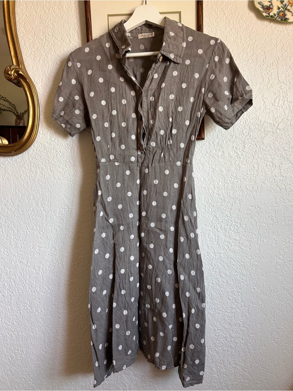 Made in Italy - 100% linen Polka dot dress